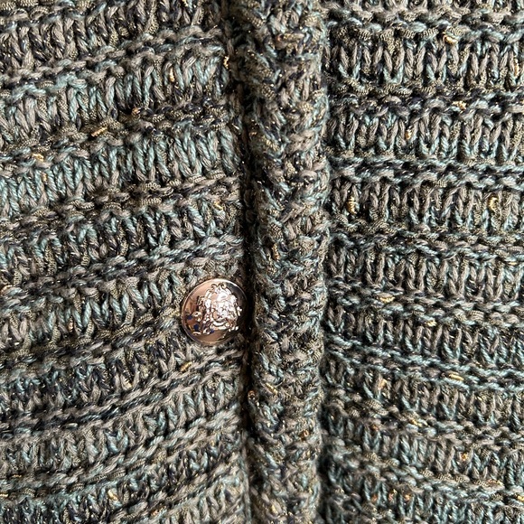 Talbots Women’s M Cardigan Sweater Blazer Green Gold Decorative Buttons 5550 - Picture 3 of 8